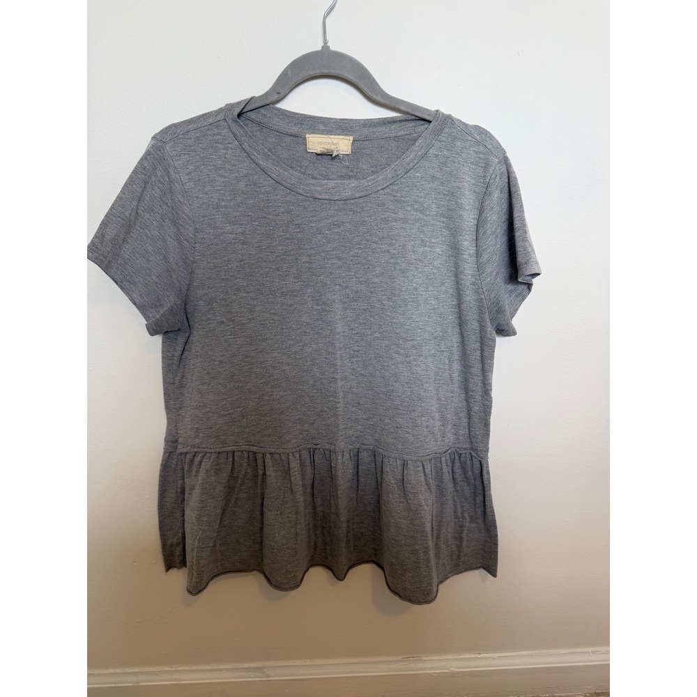 No Comment NY-LA Womens Gray Peplum Top Short Sleeve Crew Neck Shirt Large